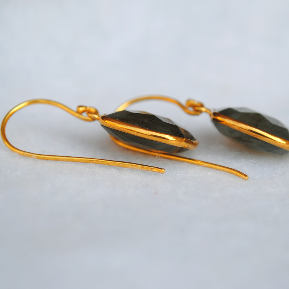 Cushion Shape Labradorite 18K Gold Plated Silver Earrings (SME004)