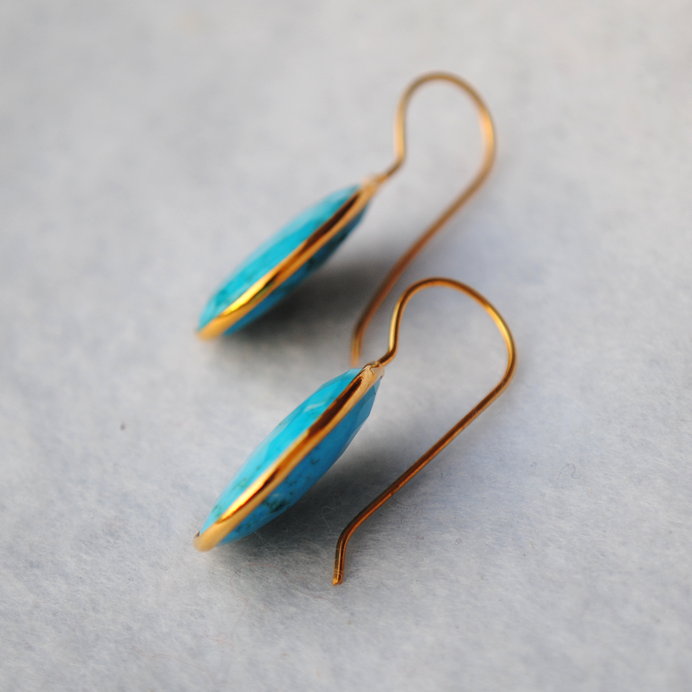 Pear Turquoise18K Gold Plated Silver Earrings