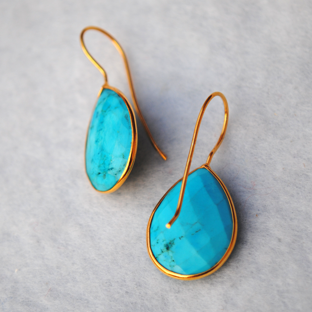 Pear Turquoise18K Gold Plated Silver Earrings