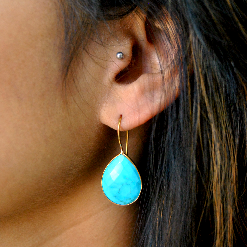 Pear Turquoise18K Gold Plated Silver Earrings