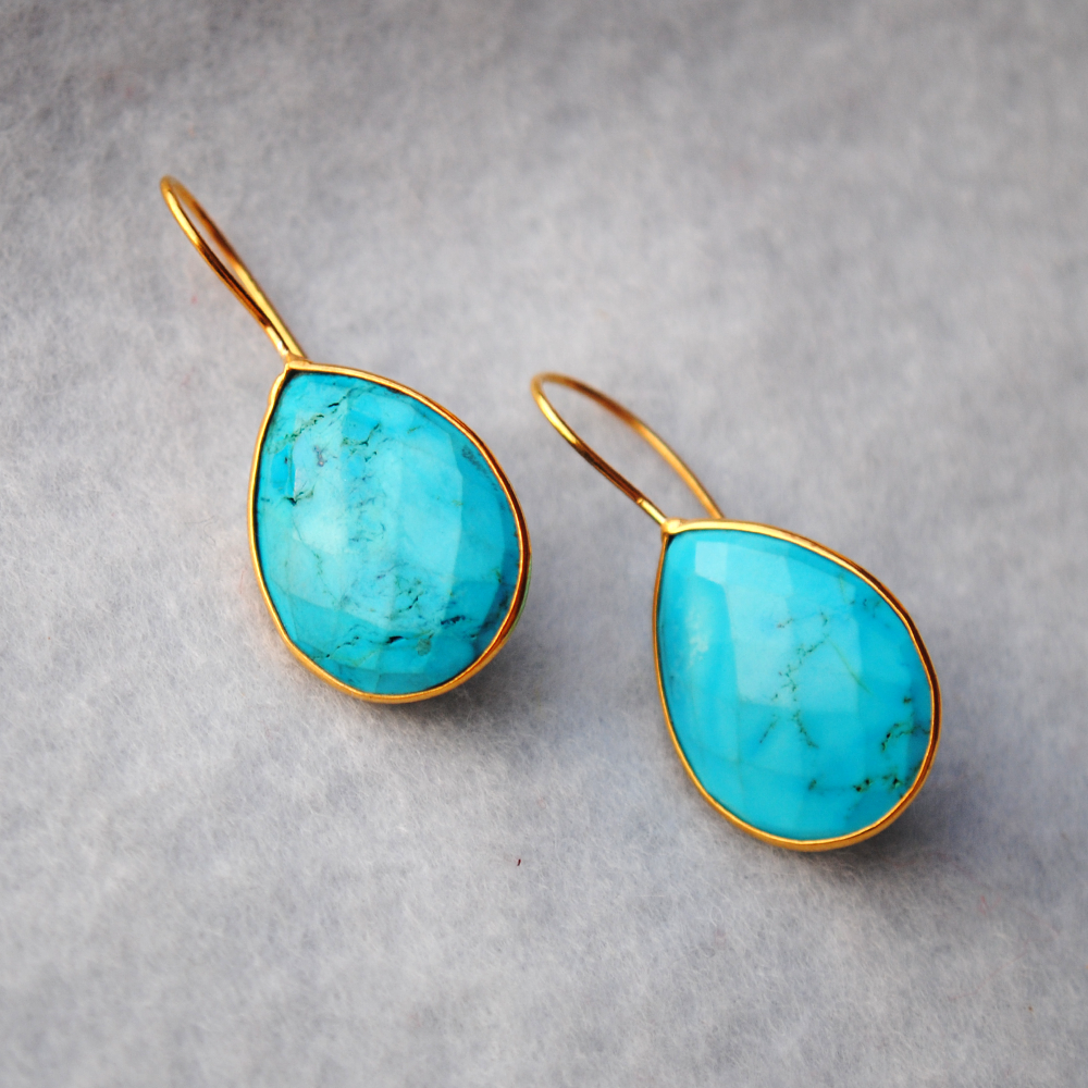 Pear Turquoise18K Gold Plated Silver Earrings