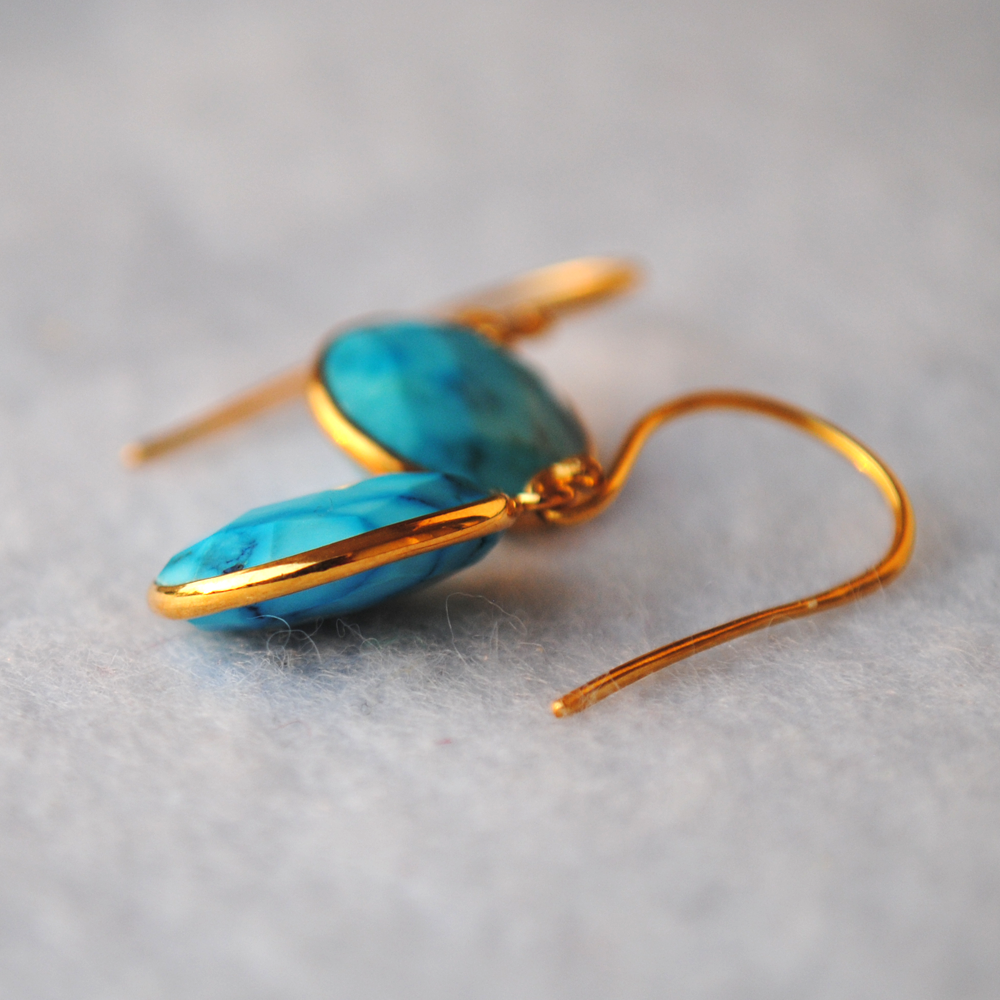 Oval Turquoise 18K Gold Plated Silver Earrings
