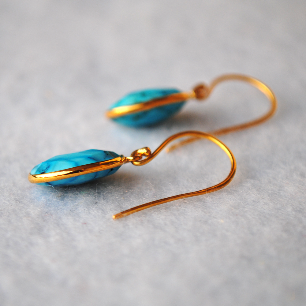 Oval Turquoise 18K Gold Plated Silver Earrings
