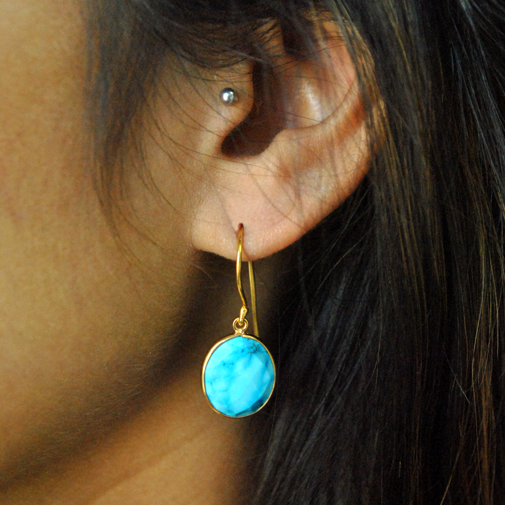 Oval Turquoise 18K Gold Plated Silver Earrings