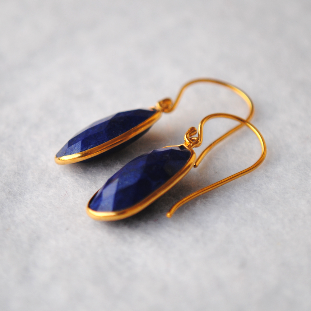 Oval Lapiz Lazuli 18K Gold Plated Silver Earrings