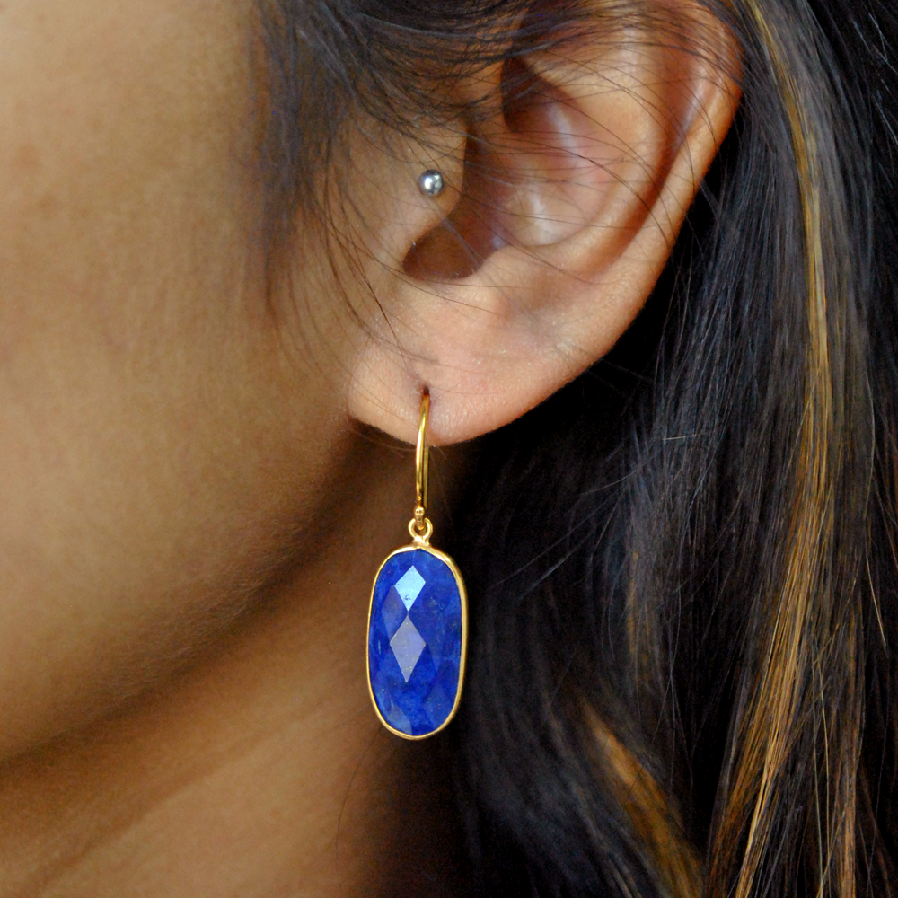 Oval Lapiz Lazuli 18K Gold Plated Silver Earrings