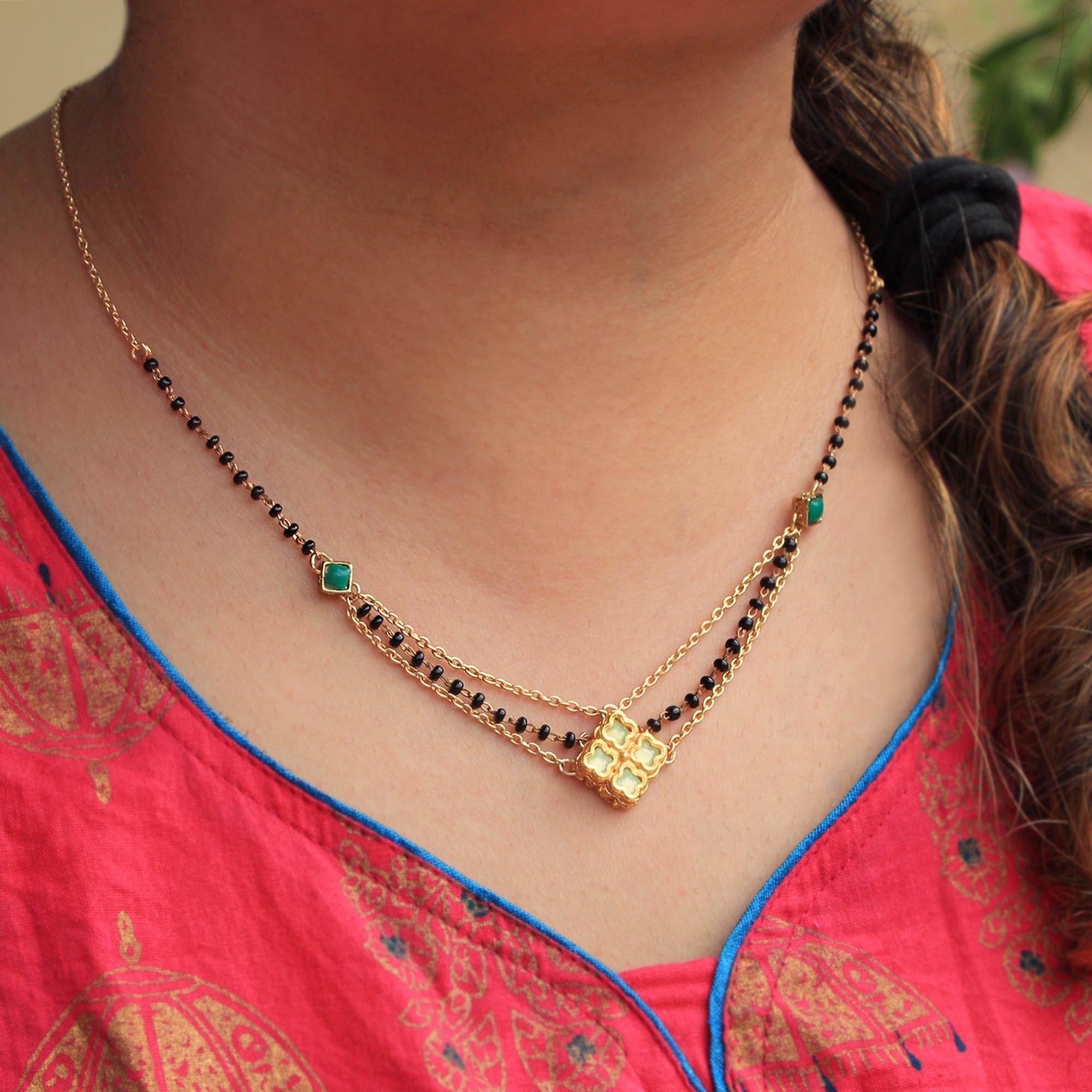 Gold tone black beads mangalsutra necklace for women traditional design perfect for daily wear designer bridal mangalsutra