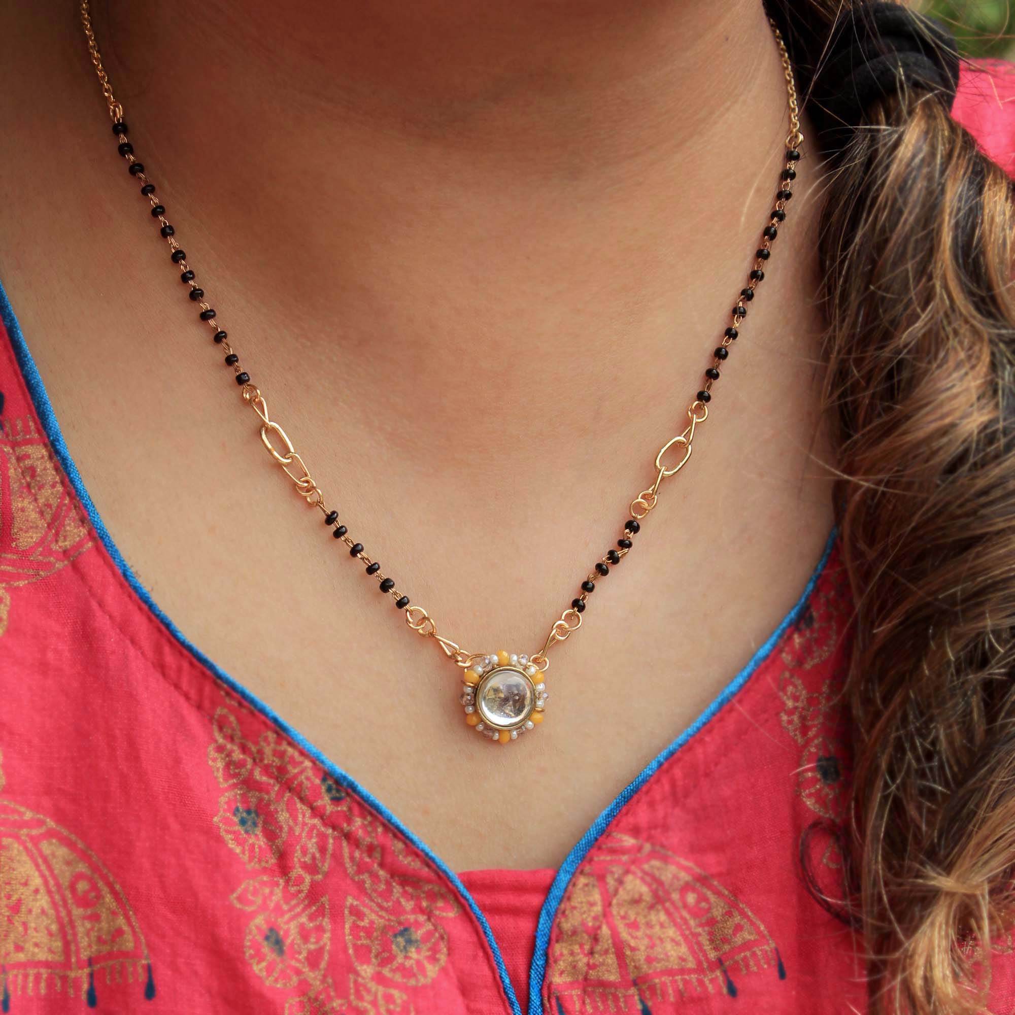 Gold tone black beads mangalsutra necklace for women traditional design perfect for daily wear designer bridal mangalsutra