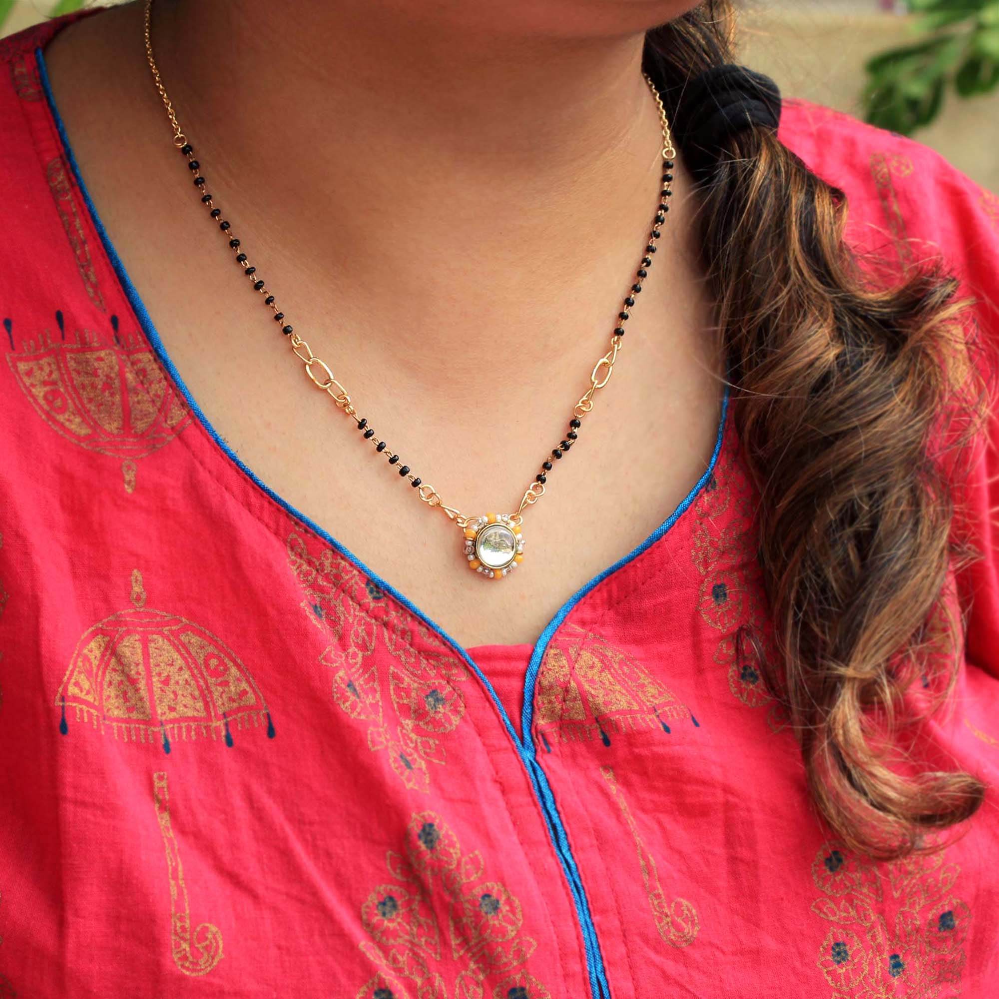 Gold tone black beads mangalsutra necklace for women traditional design perfect for daily wear designer bridal mangalsutra