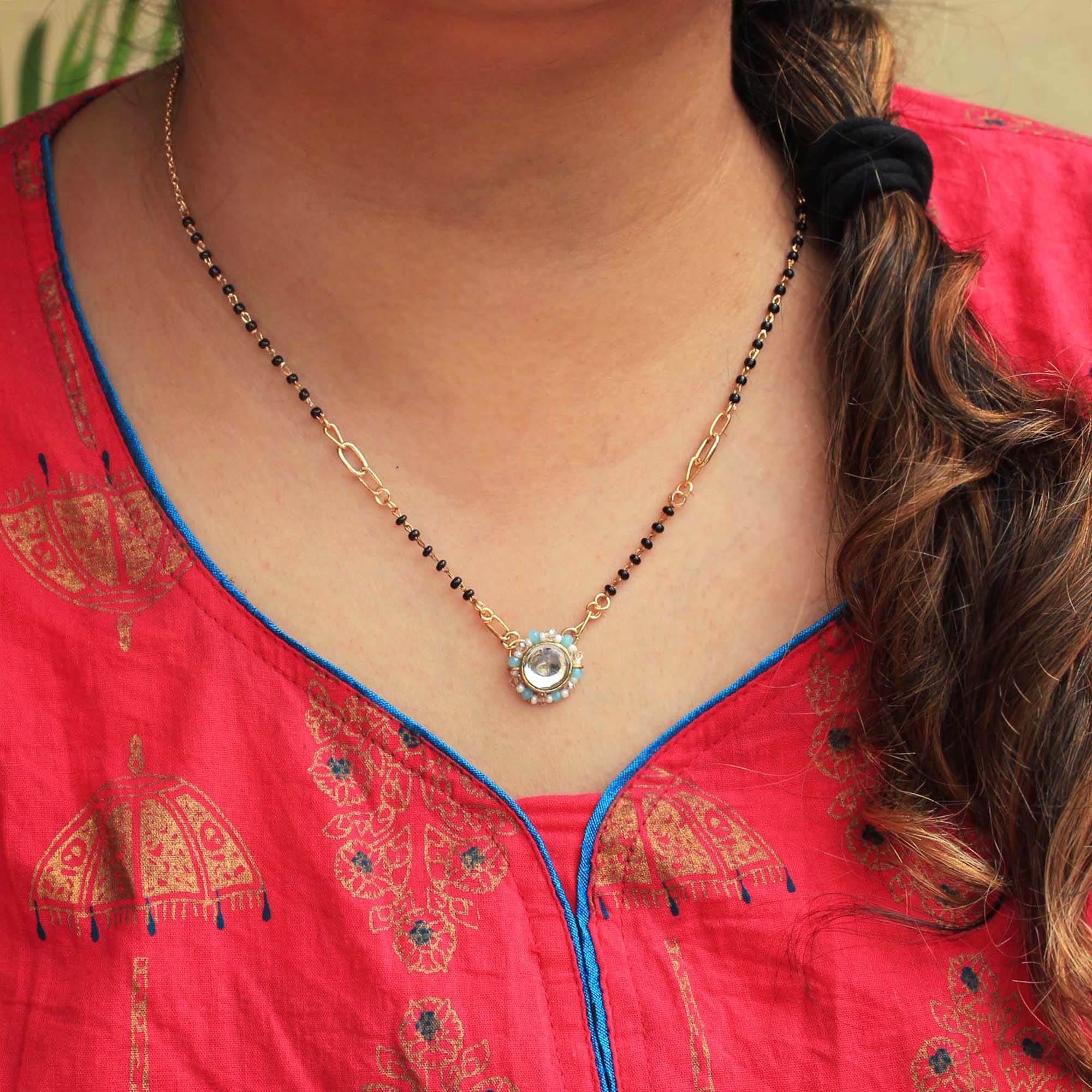 Gold tone black beads mangalsutra necklace for women traditional design perfect for daily wear designer bridal mangalsutra