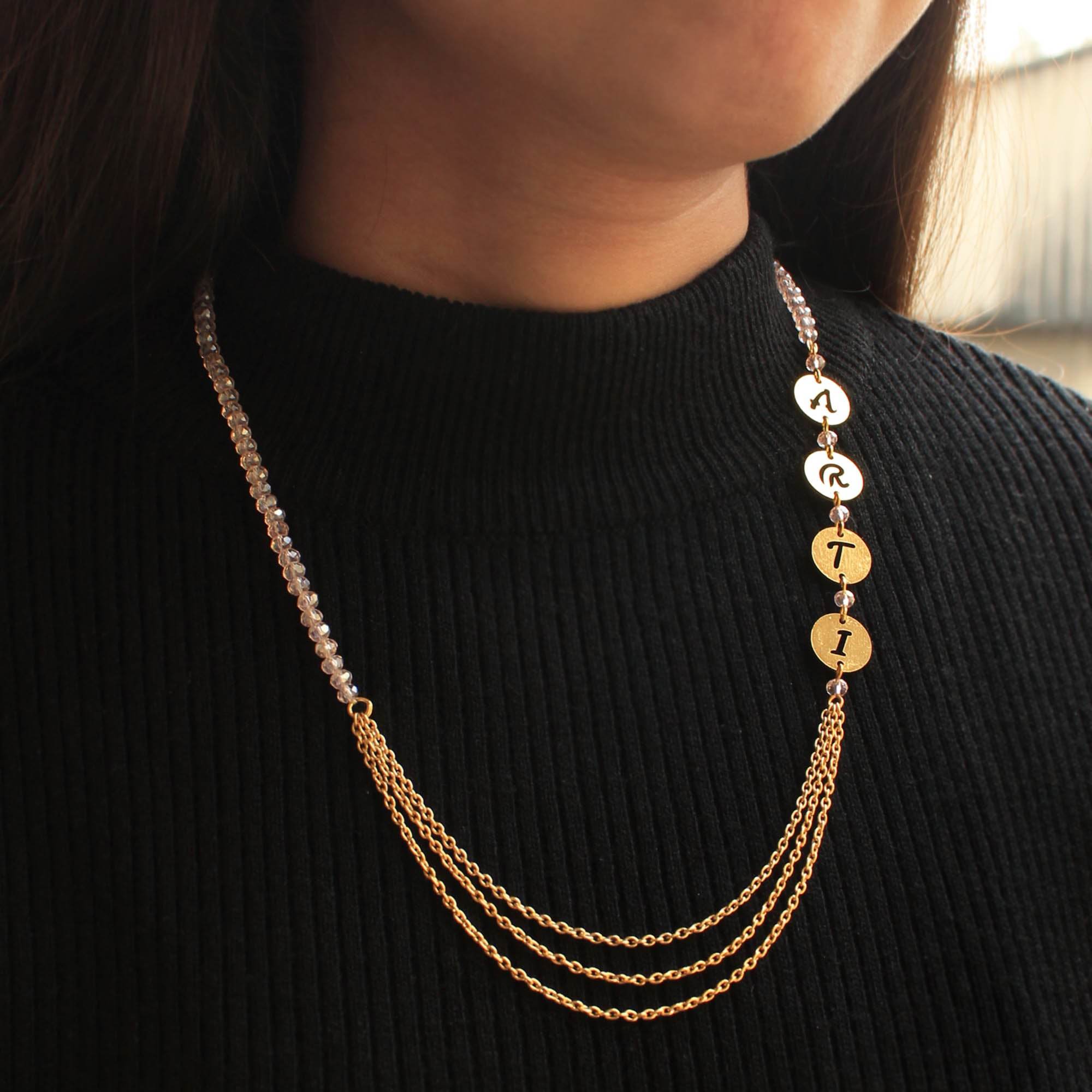 Multilayer Side Name Necklace - BeAbhika.com