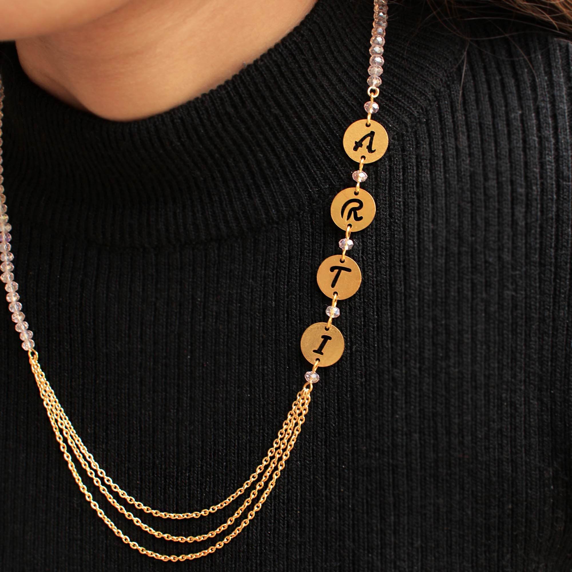 Multilayer Side Name Necklace - BeAbhika.com