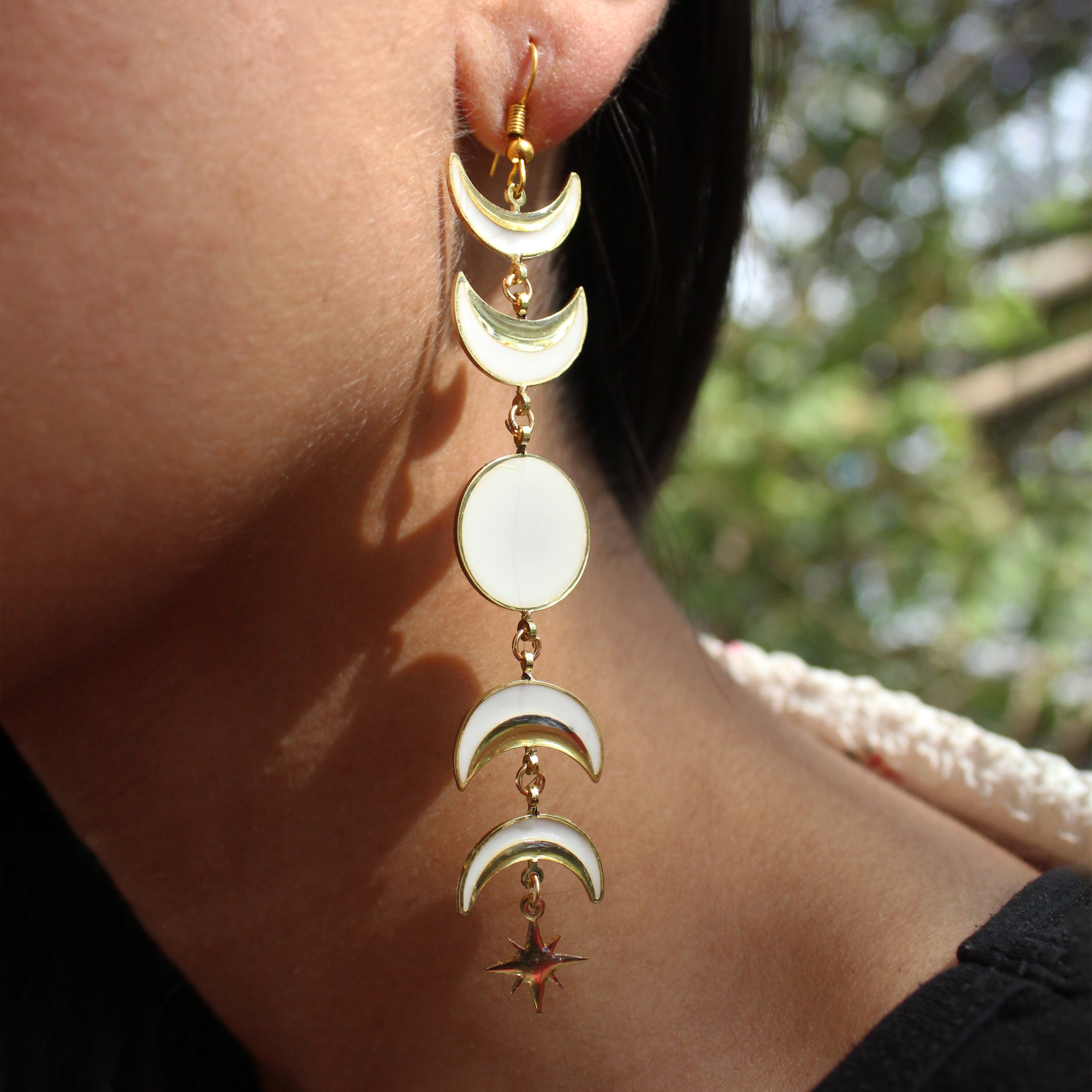 Phases Of Moon White & Golden Resin Earrings