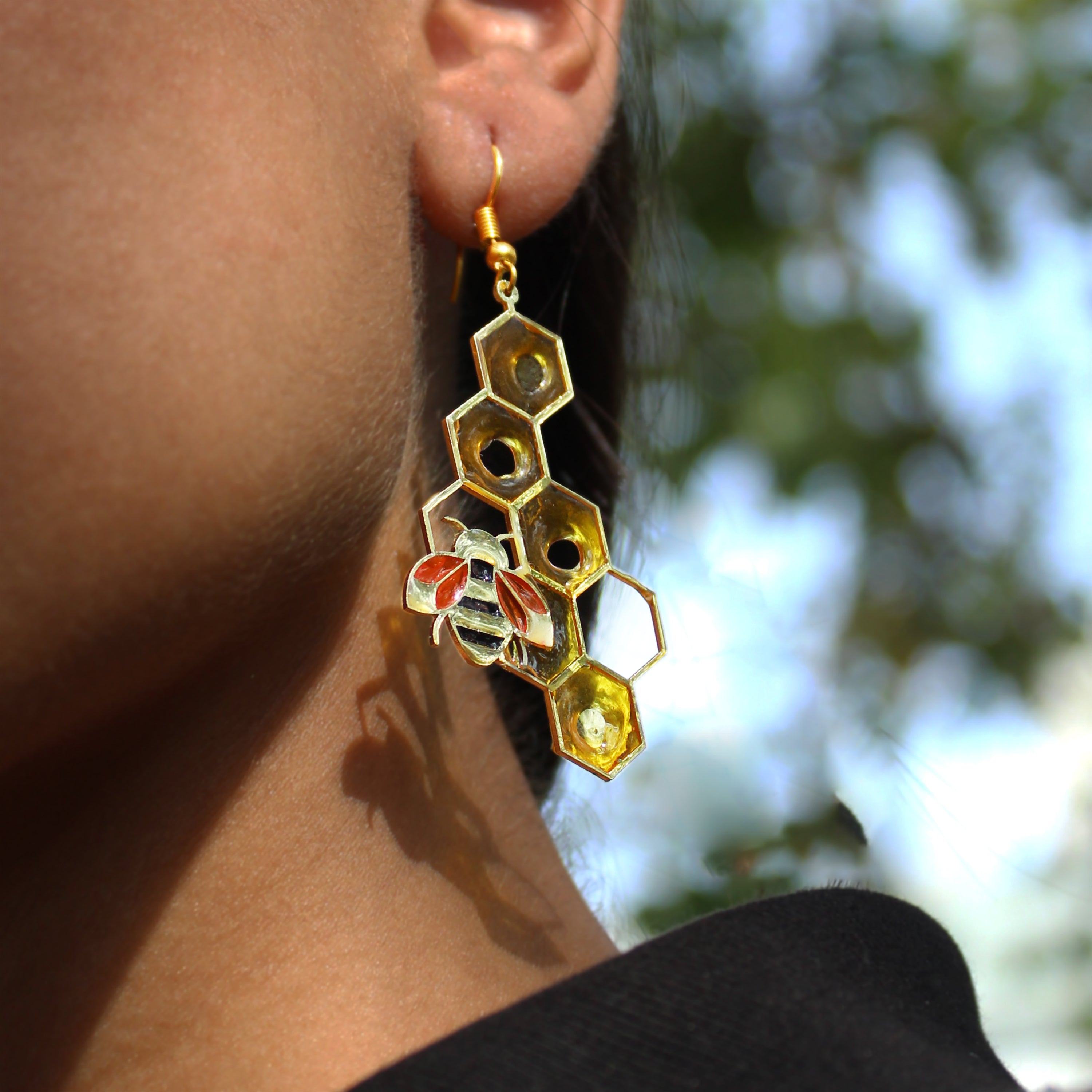 Honey Bee Theme Resin Earrings