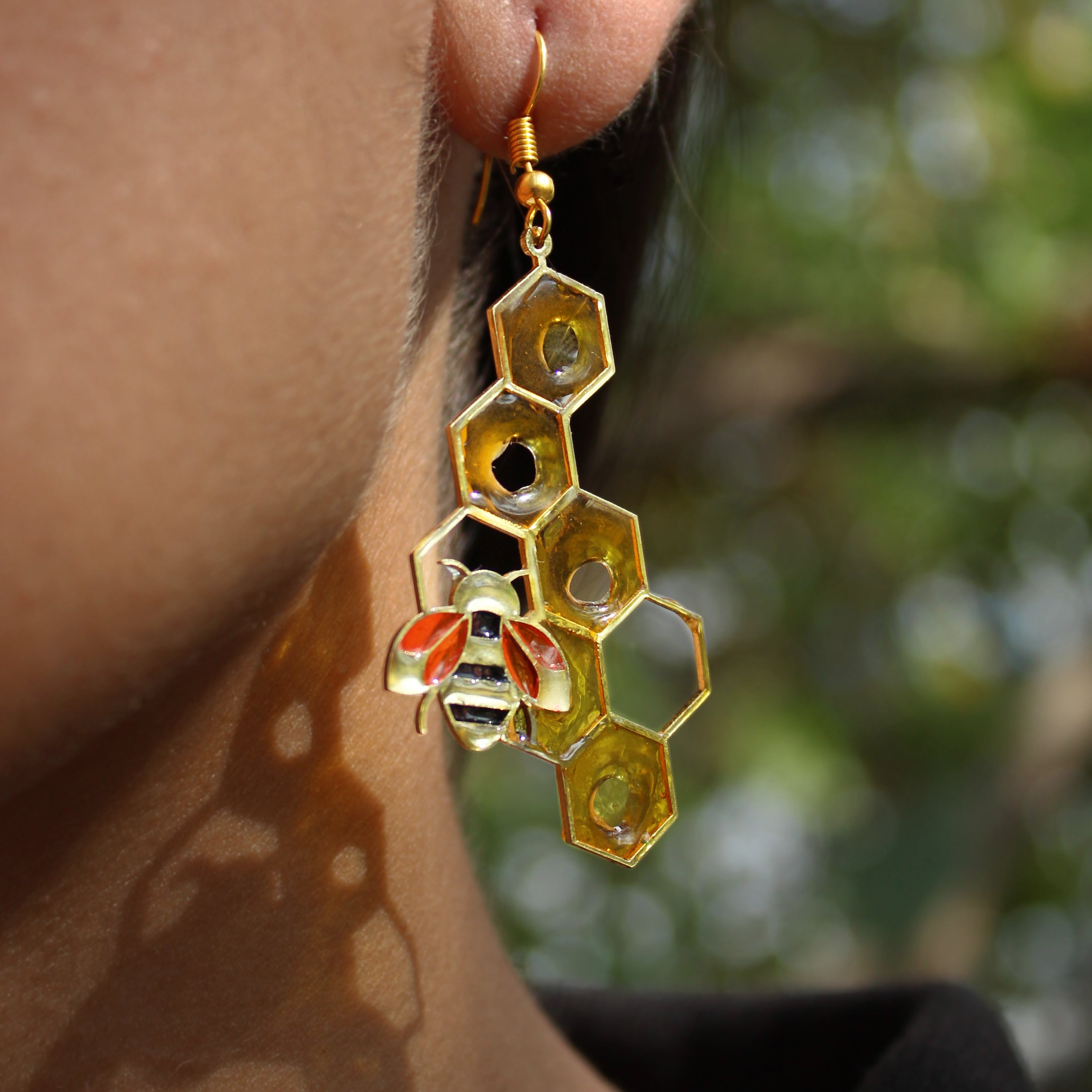 Honey Bee Theme Resin Earrings