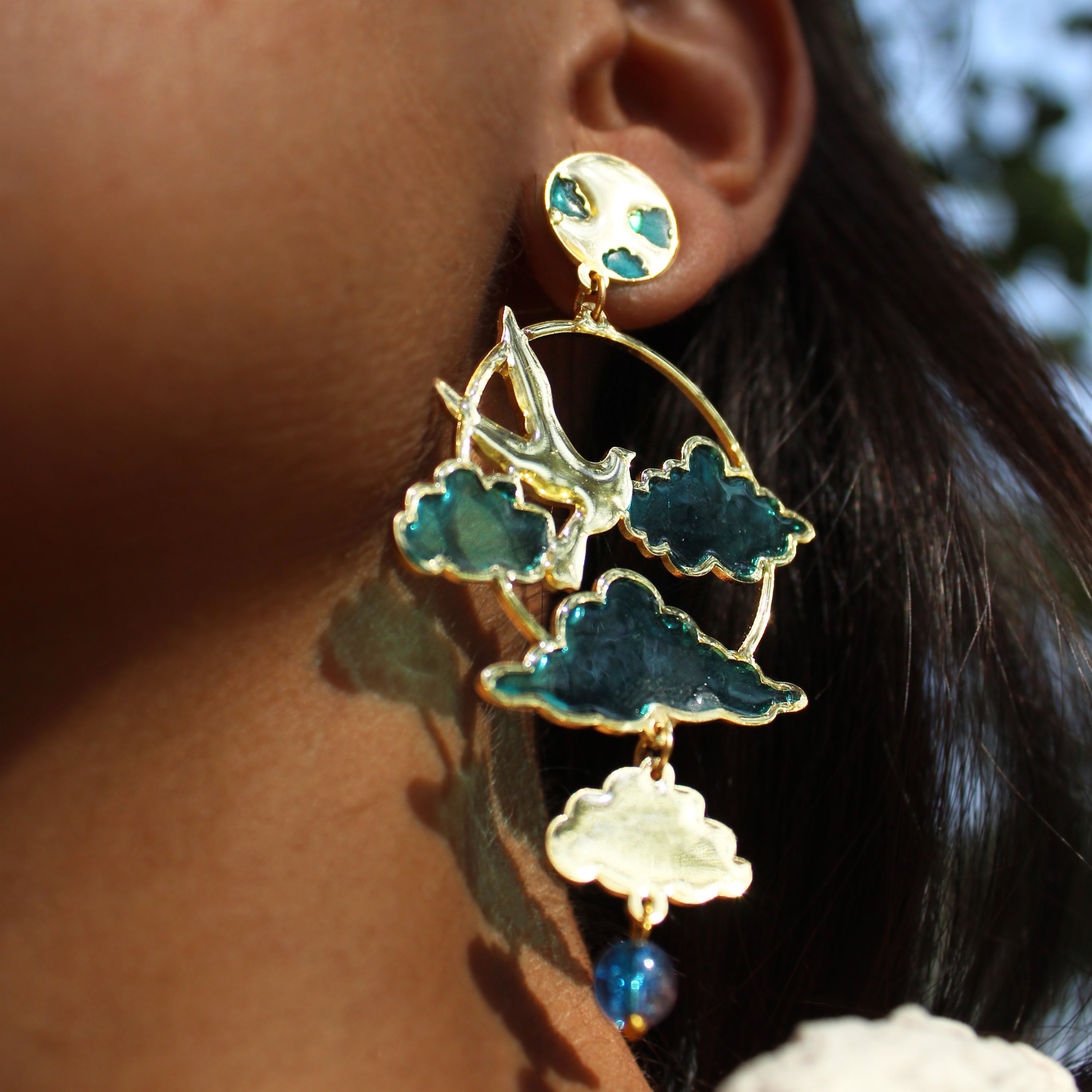 Bird & Sky Blue Resin Earrings