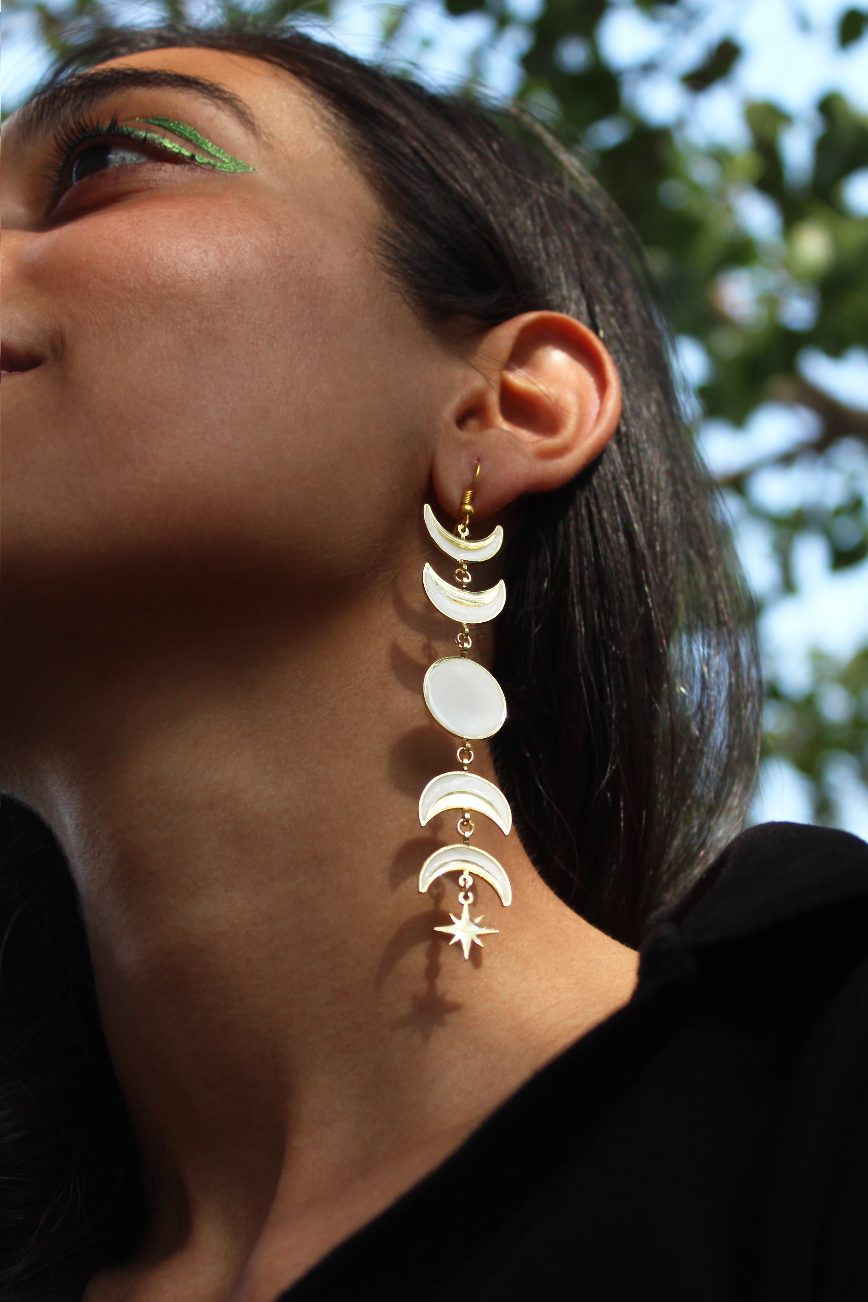 Phases Of Moon White & Golden Resin Earrings