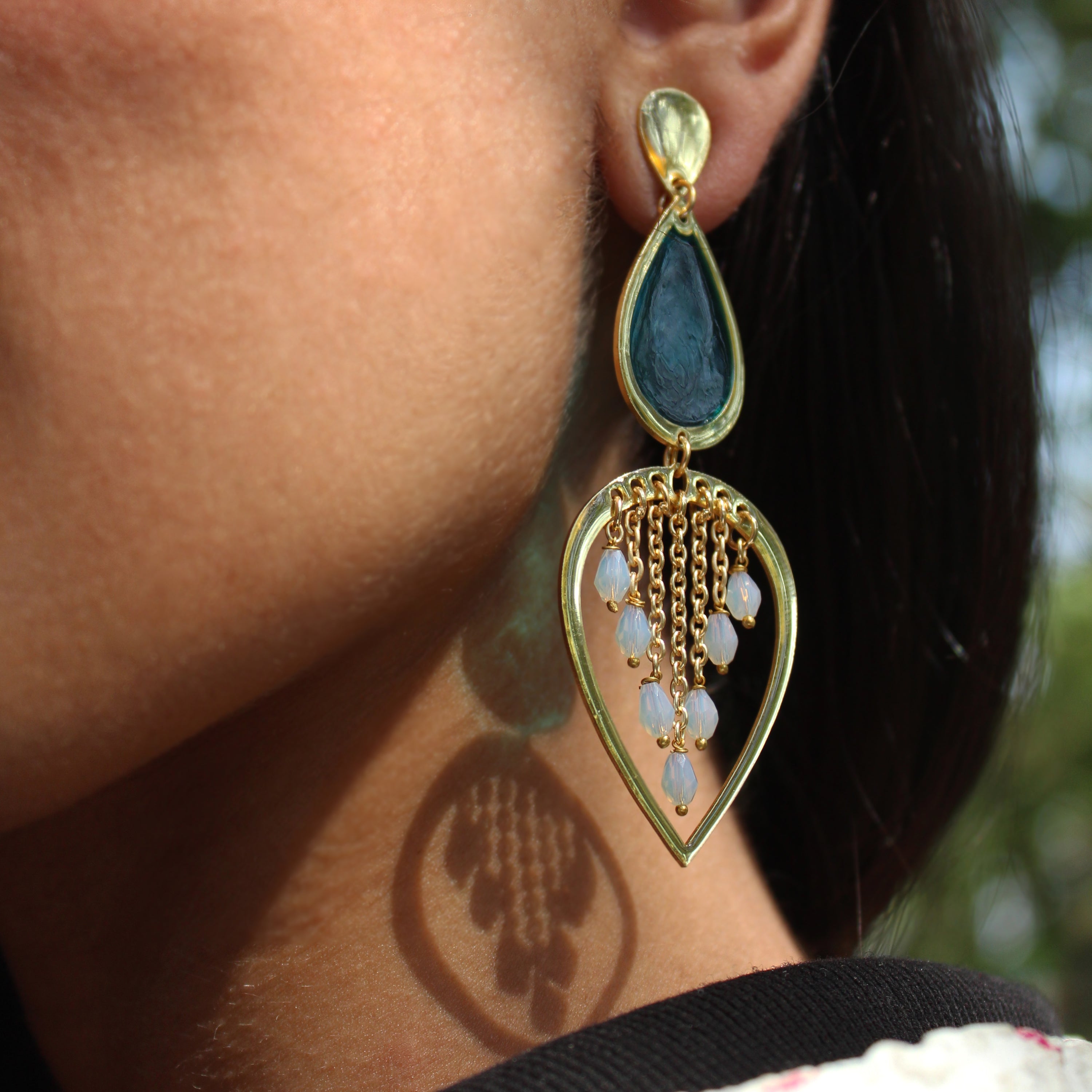 Water Dew Drops Blue Resin Earrings