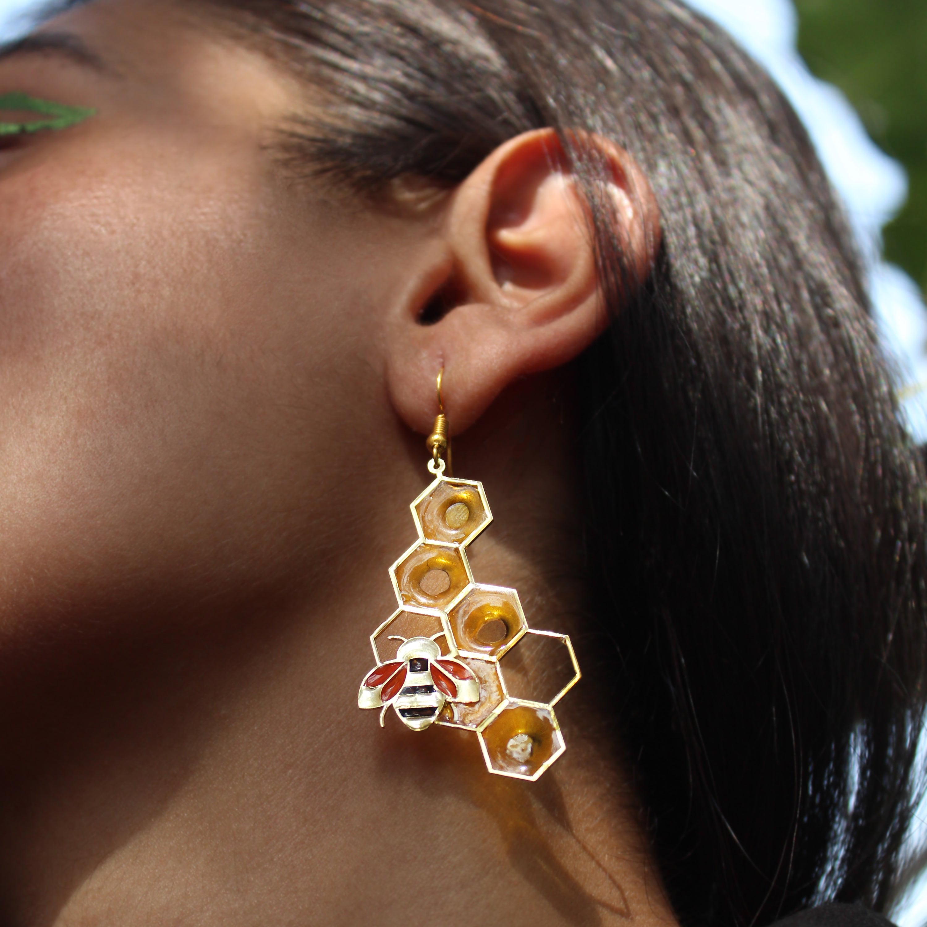 Honey Bee Theme Resin Earrings