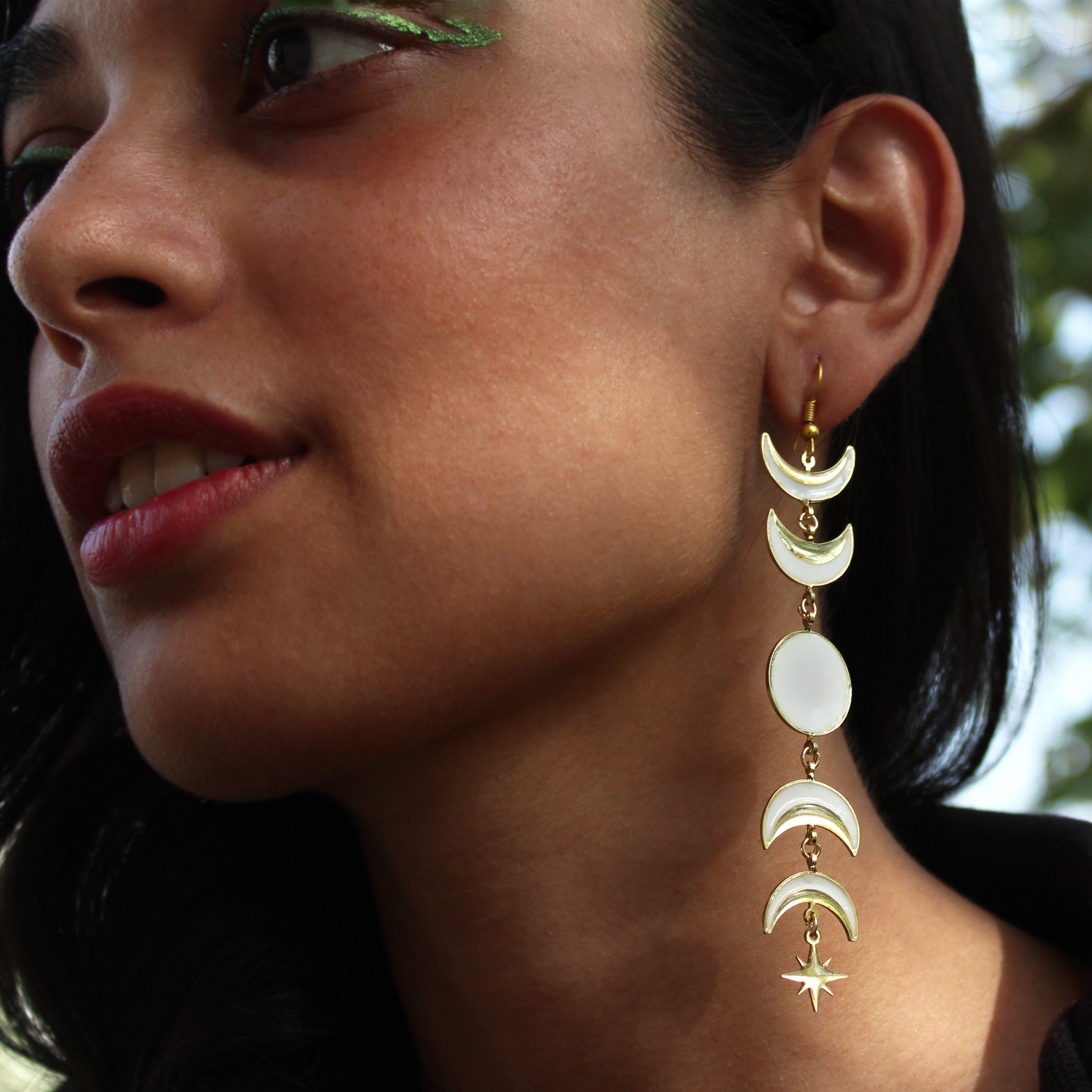 Phases Of Moon White & Golden Resin Earrings