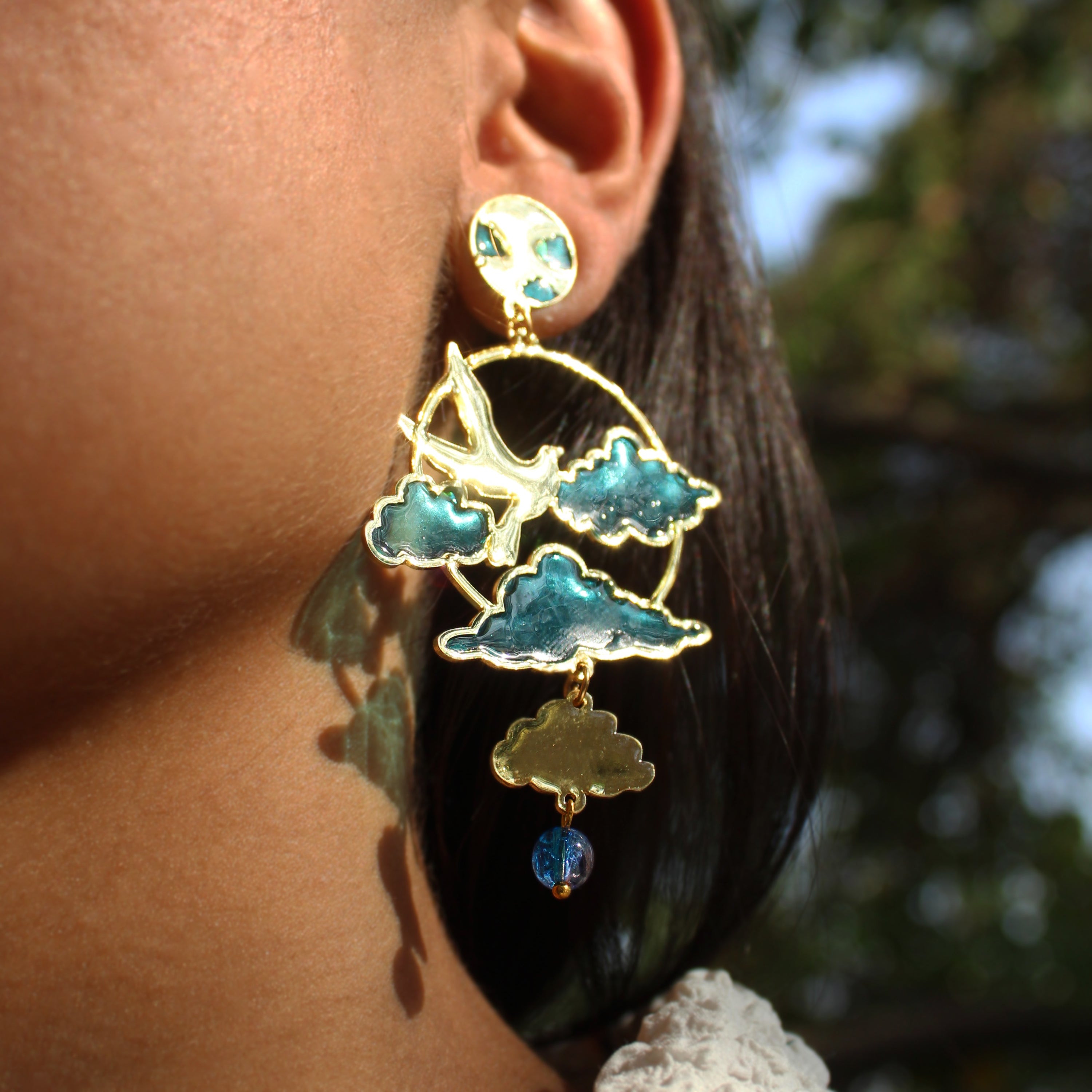 Bird & Sky Blue Resin Earrings