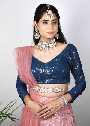 Pink Wink Full Set With Necklace, Earrings, Maangtikka, Hathphool & Waistbelt - BeAbhika.com