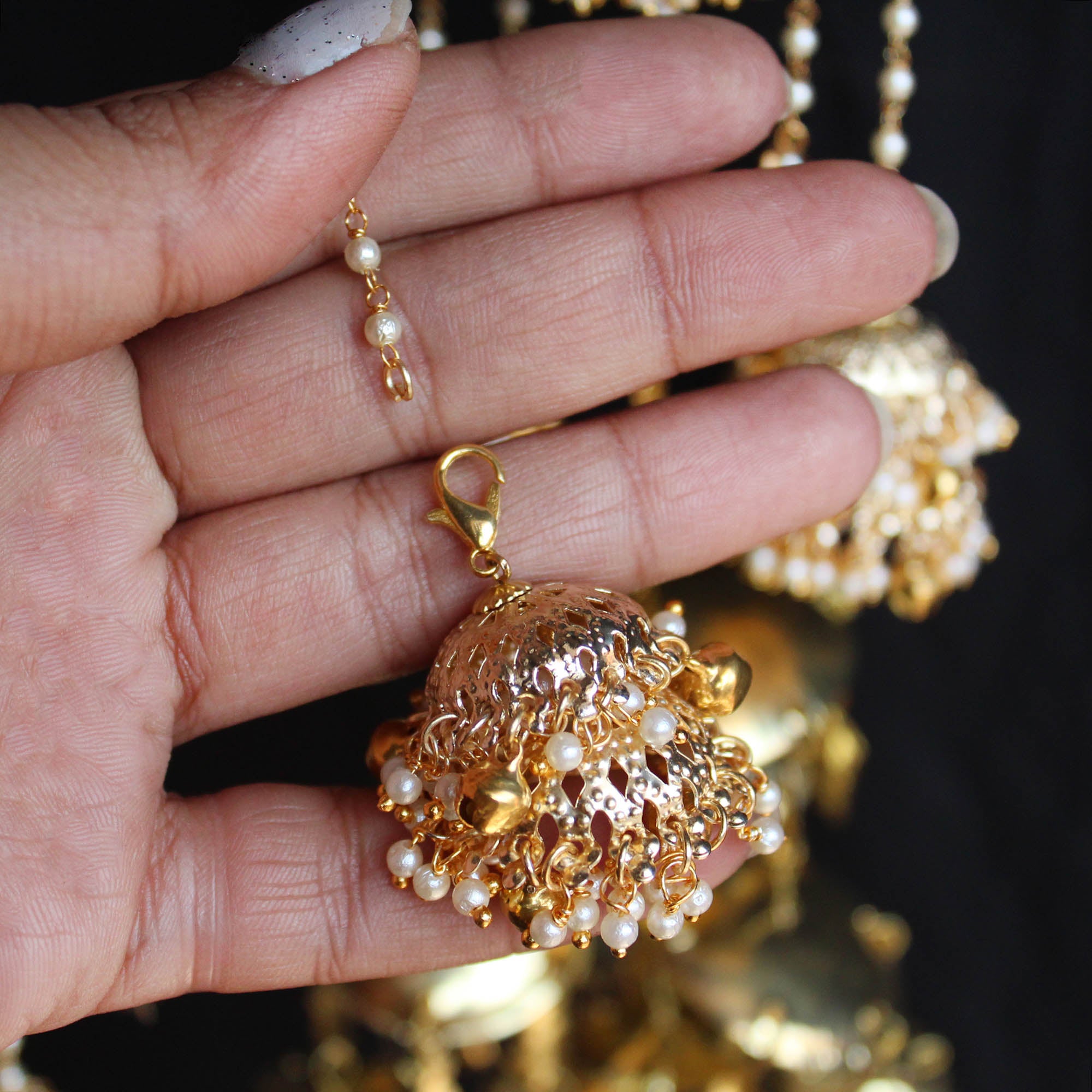 Cloudburst Pearl Personalised Kaleere (With Detachable Jhadne-Wale Kaleere) - Set Of 2 Pieces