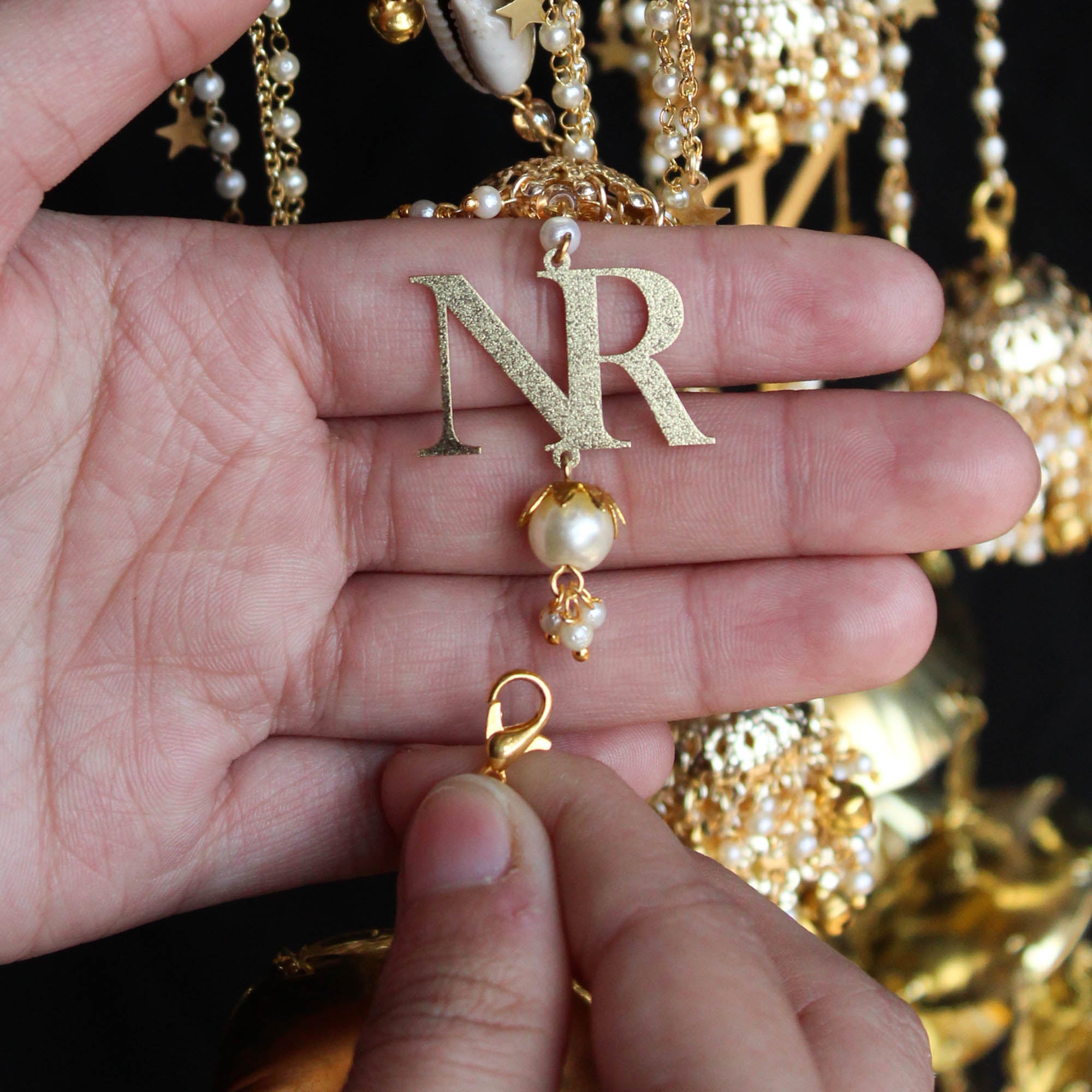 Cloudburst Pearl Personalised Kaleere (With Detachable Jhadne-Wale Kaleere) - Set Of 2 Pieces