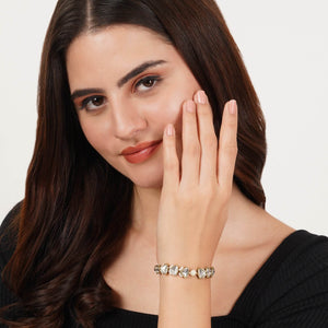 Golden Triangle Kundan & White Pearl Adjustable Bracelet - BeAbhika.com