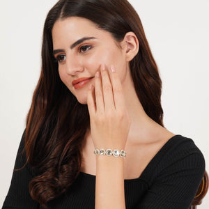 Golden Circular Kundan With White Pearls Adjustable Bracelet - BeAbhika.com