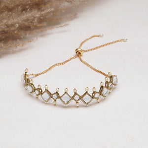 Golden Kite Shaped Kundan With White Pearls Adjustable Bracelet - BeAbhika.com
