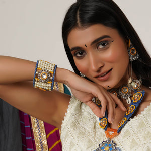 Vintage Look Pearl and Beaded Bangle - BeAbhika.com