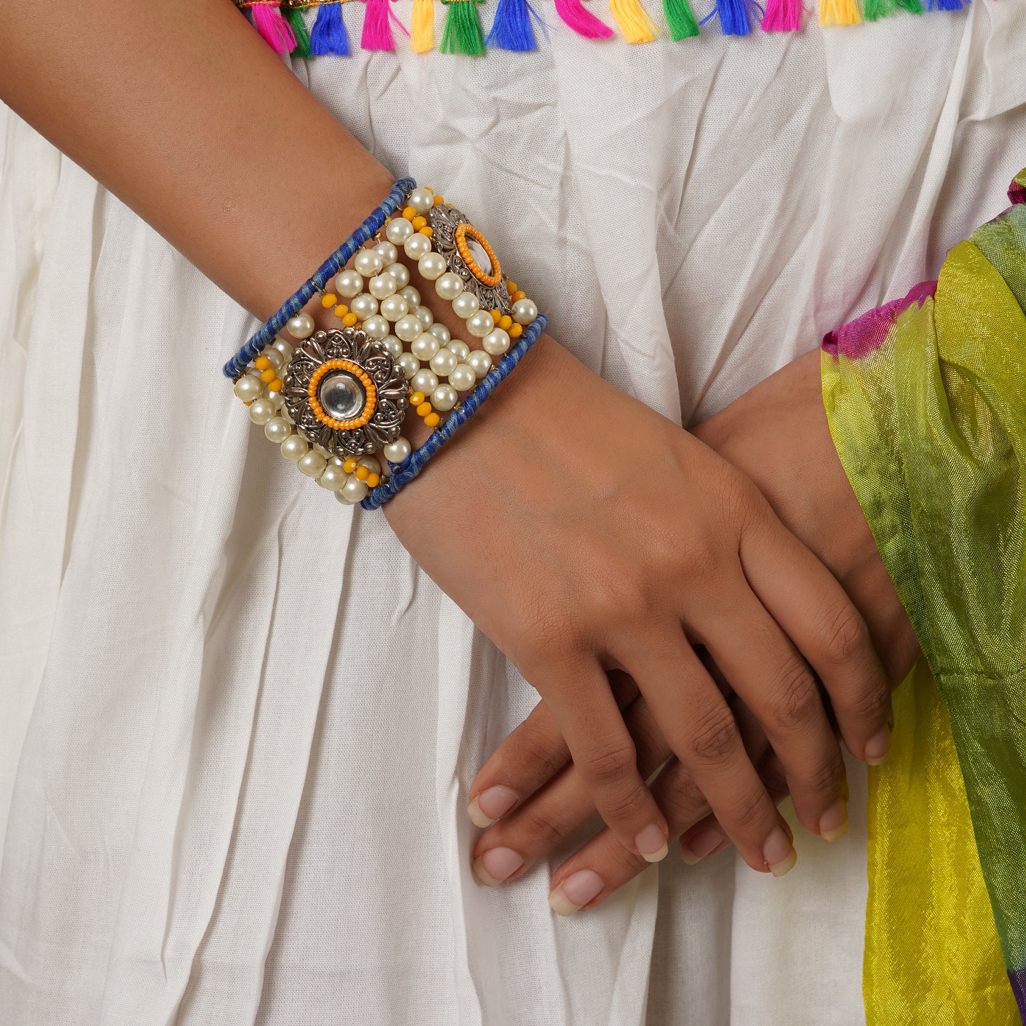 Vintage Look Pearl and Beaded Bangle