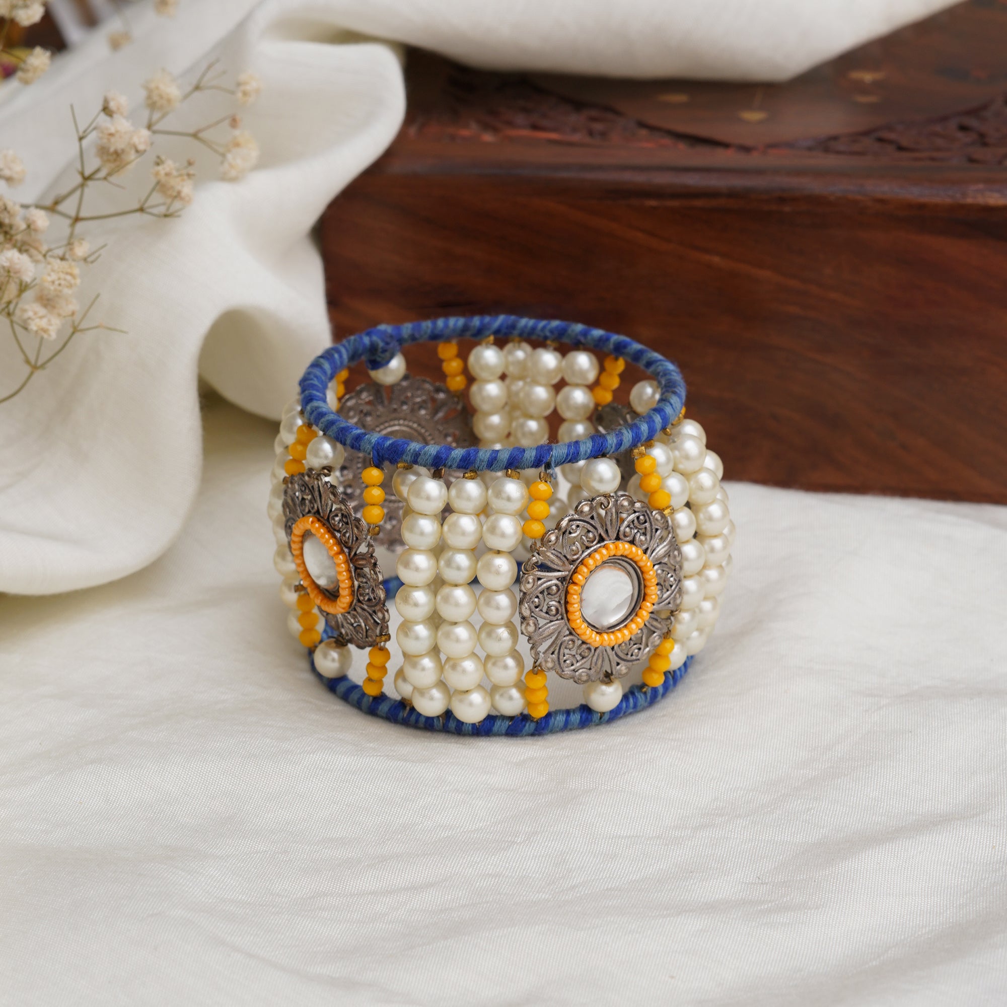 Vintage Look Pearl and Beaded Bangle