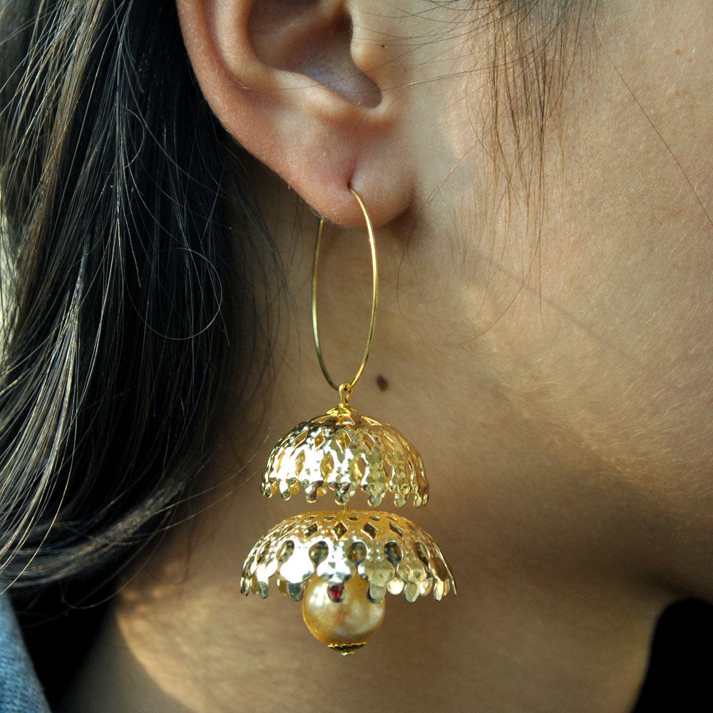 Double Decker Golden Hoops Earrings