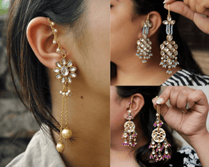 Traditional Kundan earrings in gold-tone, perfect for weddings and festive wear