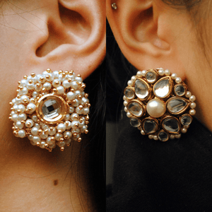 Traditional Kundan earrings in gold-tone, perfect for weddings and festive wear