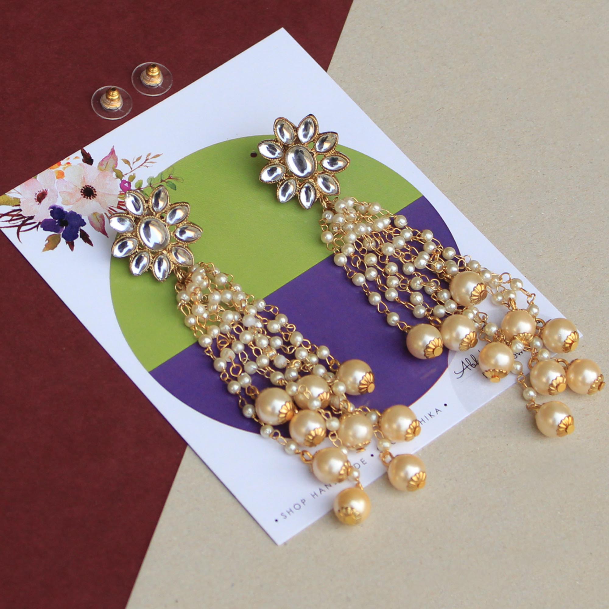 Kundan Stud Pearl Tassel Earrings