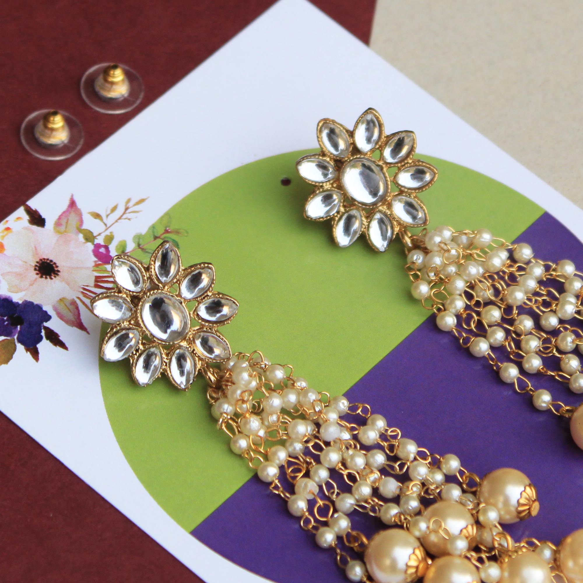 Traditional Kundan earrings in gold-tone, perfect for weddings and festive wear