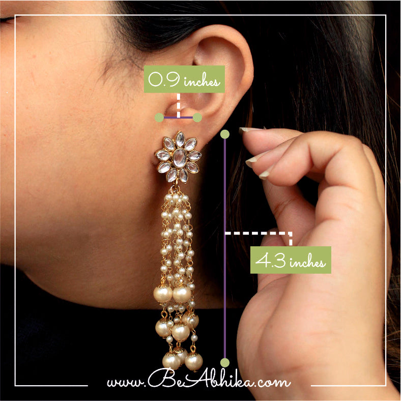 Kundan Stud Pearl Tassel Earrings