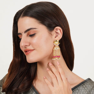Traditional Kundan earrings in gold-tone, perfect for weddings and festive wear