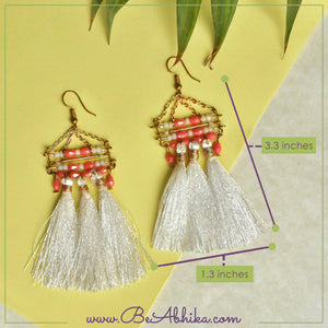 White Misty Tassel Earrings - BeAbhika.com