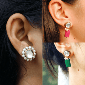 Traditional Kundan earrings in gold-tone, perfect for weddings and festive wear