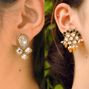 Traditional Kundan earrings in gold-tone, perfect for weddings and festive wear