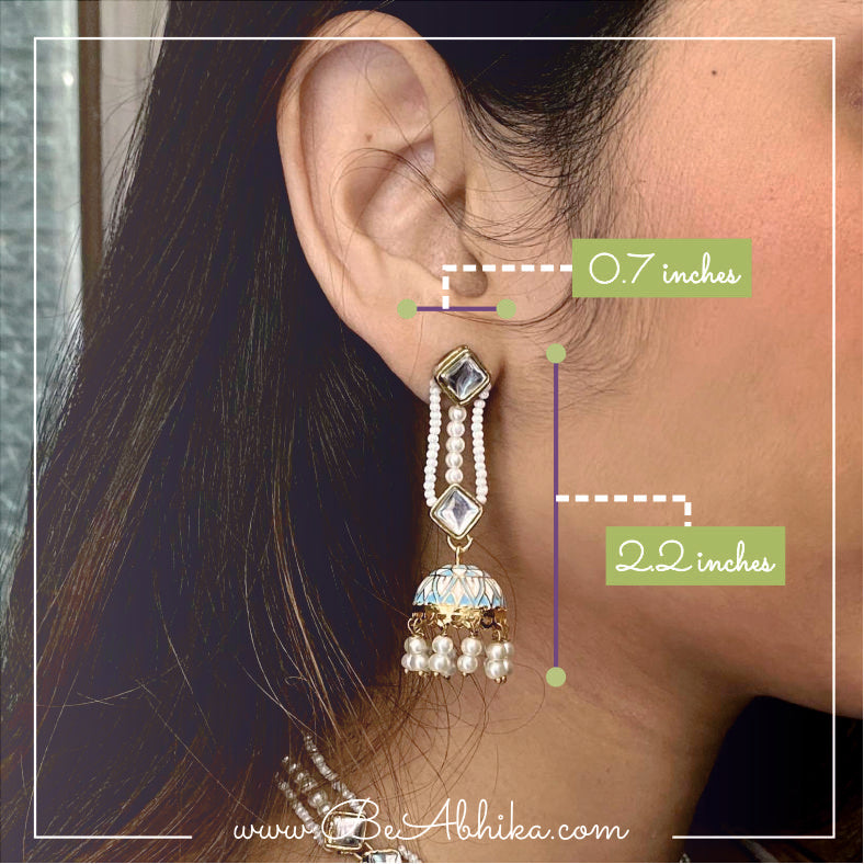 Kundan & Blue Jhumki Earrings