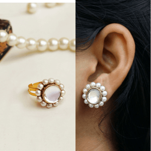 Kundan Flower Ring & Earrings Set - BeAbhika.com