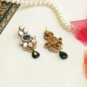 Green Kundan Amore Ring And Earrings Set - BeAbhika.com