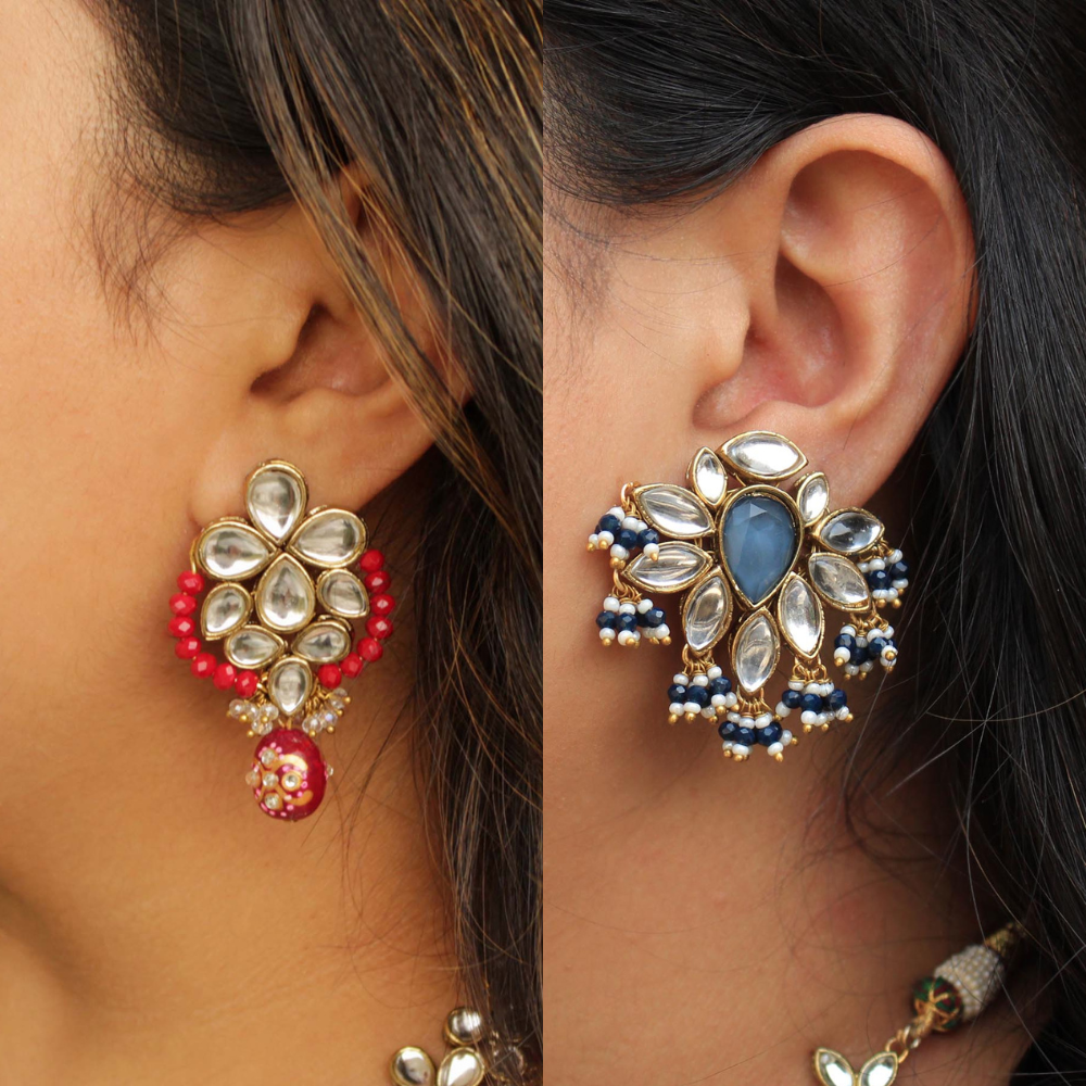 Red And Blue Earrings Set Of 2 Pair