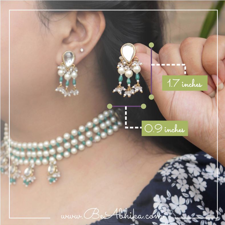 Dainty Pearl With Green Beads Earrings