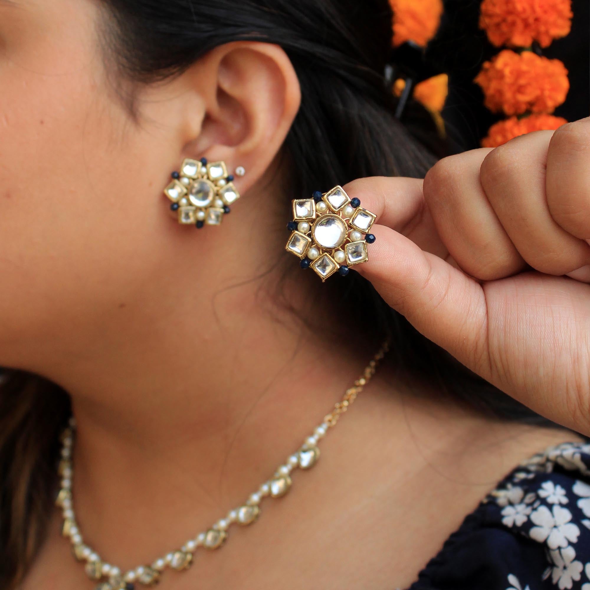 Kundan Blossom Ring & Earring Set